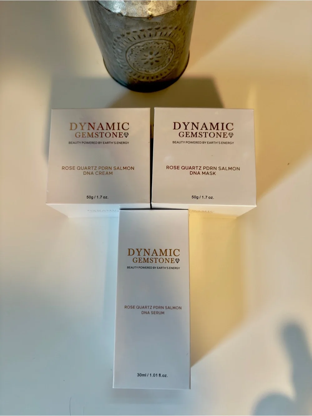 Dynamic Gemstone Rose Quartz PDRN Salmon DNA Skincare Set, Cream, Serum & Mask